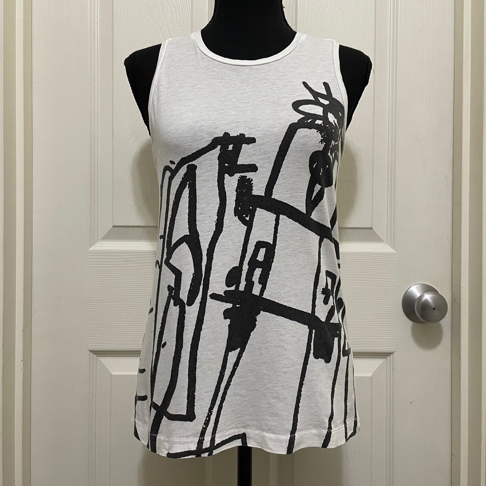 Rag & Bone Jeans Tank Top White Black Abstract Art Graphic Designer Casual XS